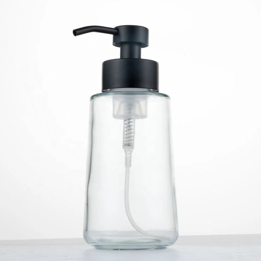 Factory Hot Sale Clear  Glass Foaming Soap Dispenser and Matte Black Pump for Bathroom and Kitchen Decoration
