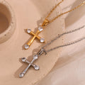 2025 Fashion Zircon Cross Pendant Necklace 18K Gold Plated Stainless Steel Necklace Religious Jewelry for Women Girls