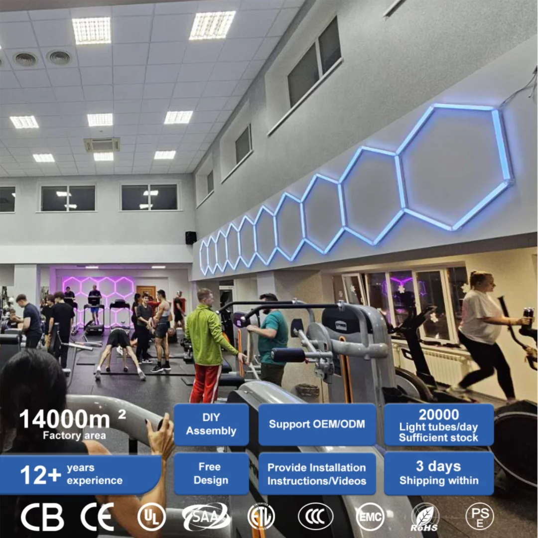 Super Bright Custom Made Multiform Hexagon Lighting Rgb Gym Hanging Lights