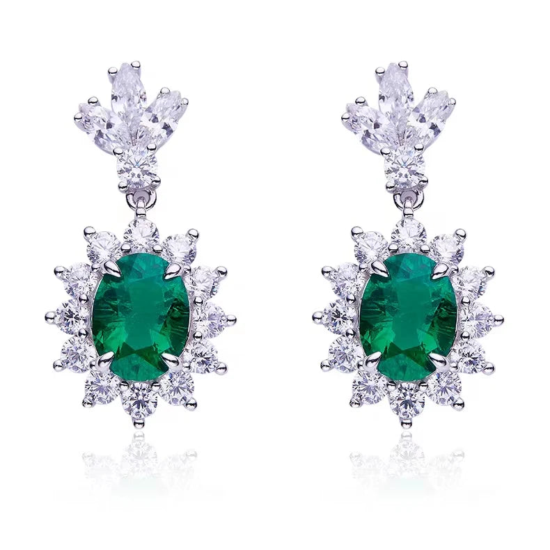 Best Jewelry 925 Silver Fashion Earring Cultivated Emerald Elegant Long Drop Earrings Jewelry Accessories for Party