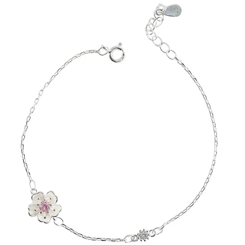 925 Sterling Silver Flower Bracelet Female Korean Sweet Simple Niche Design Student Girlfriends Small Fresh Hand Ornaments