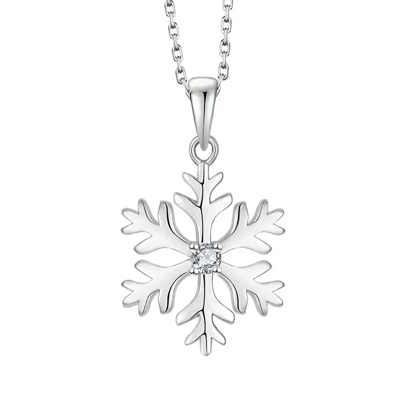 Hot Seller Custom Christmas Jewelry Snowflake Silver Pendant Necklace Setting White Zircons Pendant for Women