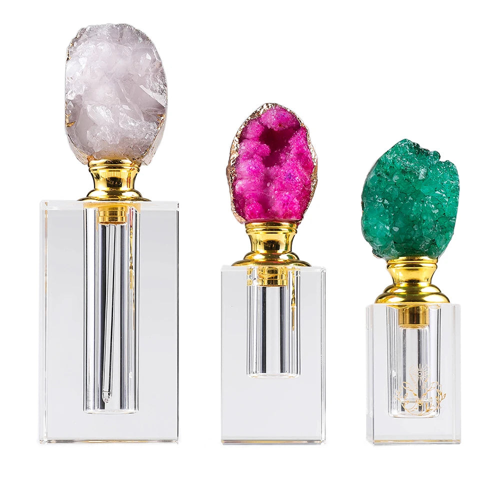Travel Size Clear Crystal Square Perfume Bottles Classy Agate Gemstone Empty Oil Bottles