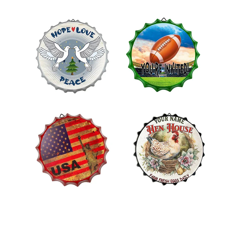 Manufacturer Vintage Beer Bottle Cap Metal Sign Custom Tin Hanging Sign for Wall Shop bar Decoration