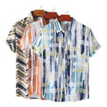 RNSHANGER Men Cotton Polyester Summer Short Sleeve Shirt Casual Geometric Plaids Pattern Hawaiian Beach Male Shirts