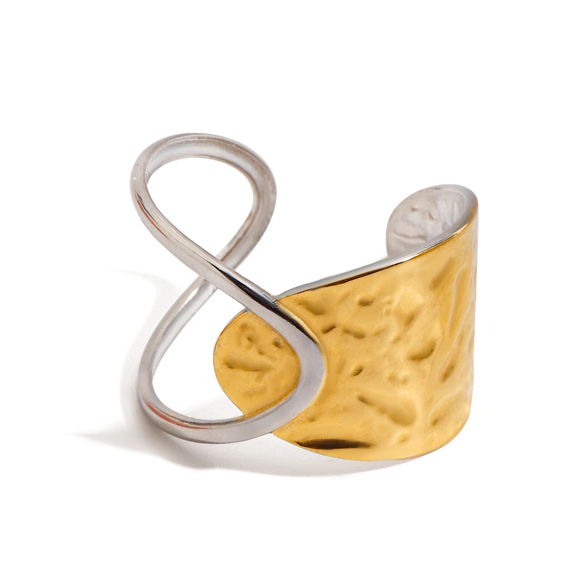 J&D 18K Gold Plate Stainless Steel Adjustable Minimalist Geometric Open Ring Trendy Hollow Out Jewelry