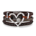 DHJ00324 Wholesale Leather Bracelet Magnetic Buckle Crystal Rhinestone Beads Heart Shape Wrap Multilayer Leather Bracelet