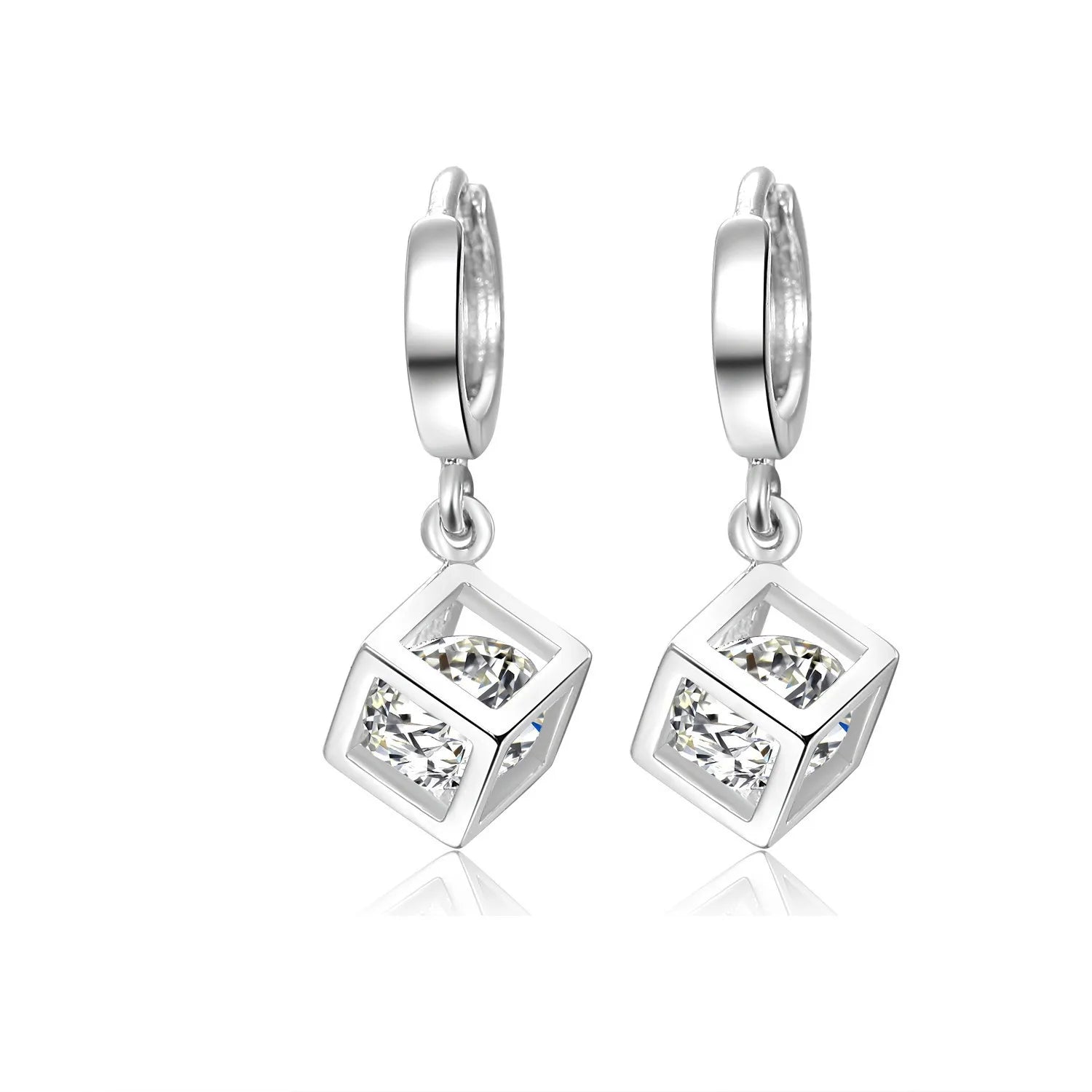 REETI 925 Sterling Silver Shiny Square Cubic Zircon  Hoop Earrings Ear Jewelry for Women Party Gifts