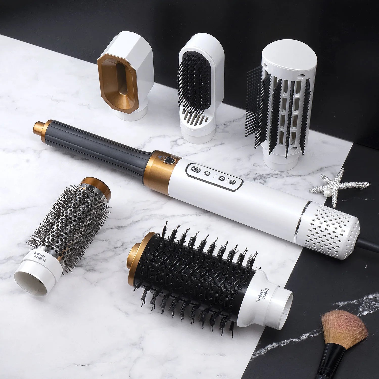 Fast Styler Hot Air Brush One Step Hair Styler Hair Dryer 360 Degree Rotating Line Tail 5-in-1 Negative Ion Hair Straightener