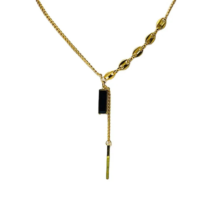 Wholesale Women No Fade Titanium Steel Rose Gold Black Long Square Pendant Choker Necklace