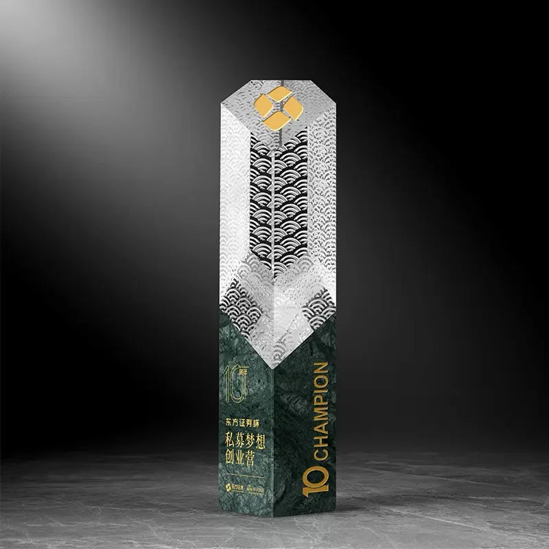 New Production Wholesale Marble Base Crystal Trophy Rectangular Marble Trophy Glass for Champion Souvenir Trophies