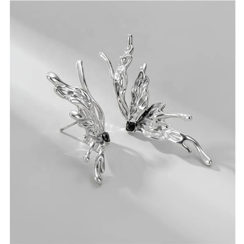 S925 Sterling Silver Liquid Butterfly Statement Earrings Fashion Exaggerated Metal Designer Earrings Wholesale Earrings Women