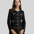 Women's Black Petite Cropped BouclÃ© Tweed Jacket for Office Daily Classic Outfits