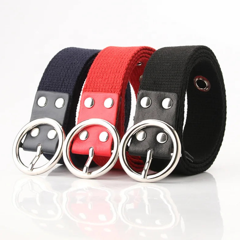 Women's Versatile Polyester Canvas Belt with Round Buckle Soft Woven Belt for Jeans Pants Skirts-for Wholesaling