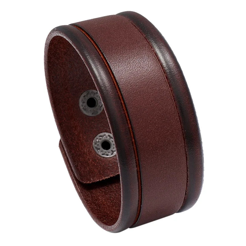 DPANCO P01986 Wholesale Fashion Genuine Leather Punk Rhodium Plated Unisex Men's Wristband Retro Cuff Bracelet Anniversary