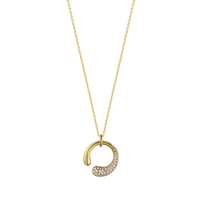 Milskye 925 Sterling Silver 18k Gold Pave White Diamond Cubic Zirconia C Necklace