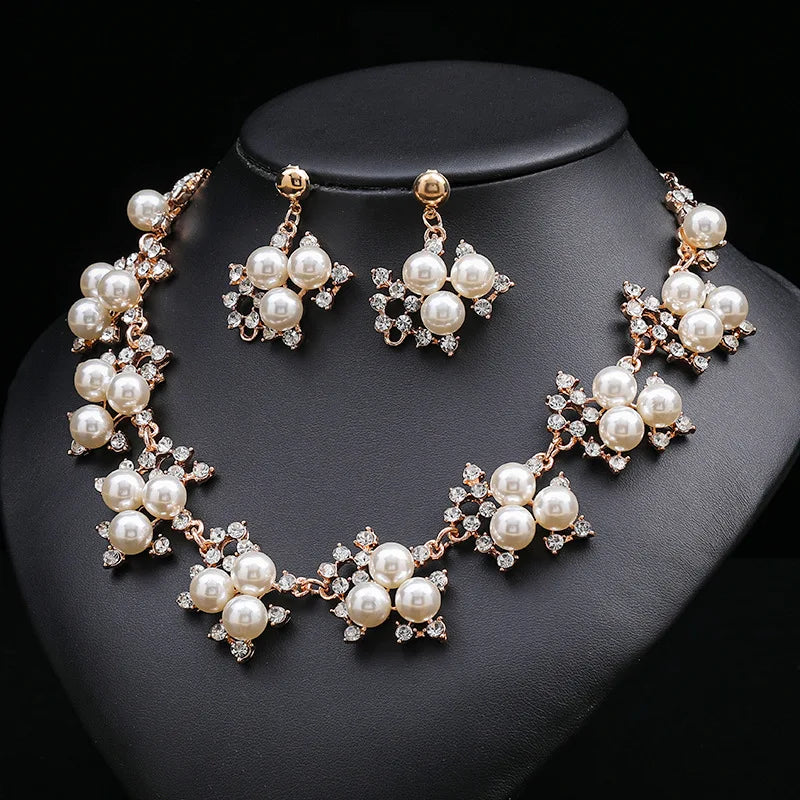 Miallo Elegant Crystal Rhinestone Necklace Earrings Set for Women Ear Studs Fashion Bridal Pearl Jewelry Set Wholesale
