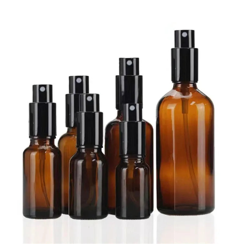 30ml 50ml 100ml Amber Glass Perfume Fine Mist Spray Bottle Travel Refillable Skin Care Essential Oils Sprayer Atomize Bottles