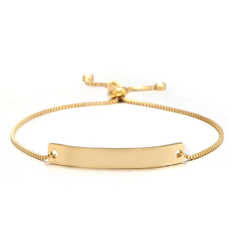 18K Gold Plated Stainless Steel Jewelry Blank Engraved Logo Name Bending Charm Bracelet