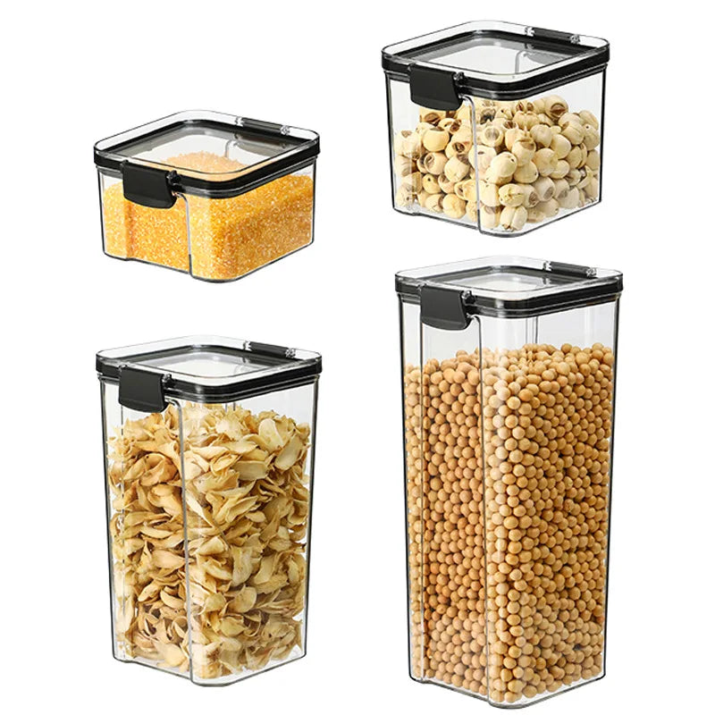 Custom Logo Thickened Square Transparent Sealable Jar Grain Kitchen Box Snacks Tea Storage Jar