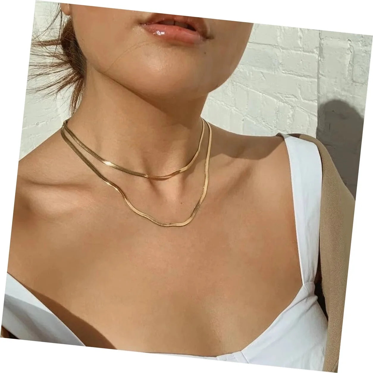 Stainless Steel 18K Gold Filled Flat Snake Chain Jewelry Herringbones Snake Chain  Link Choker Necklace