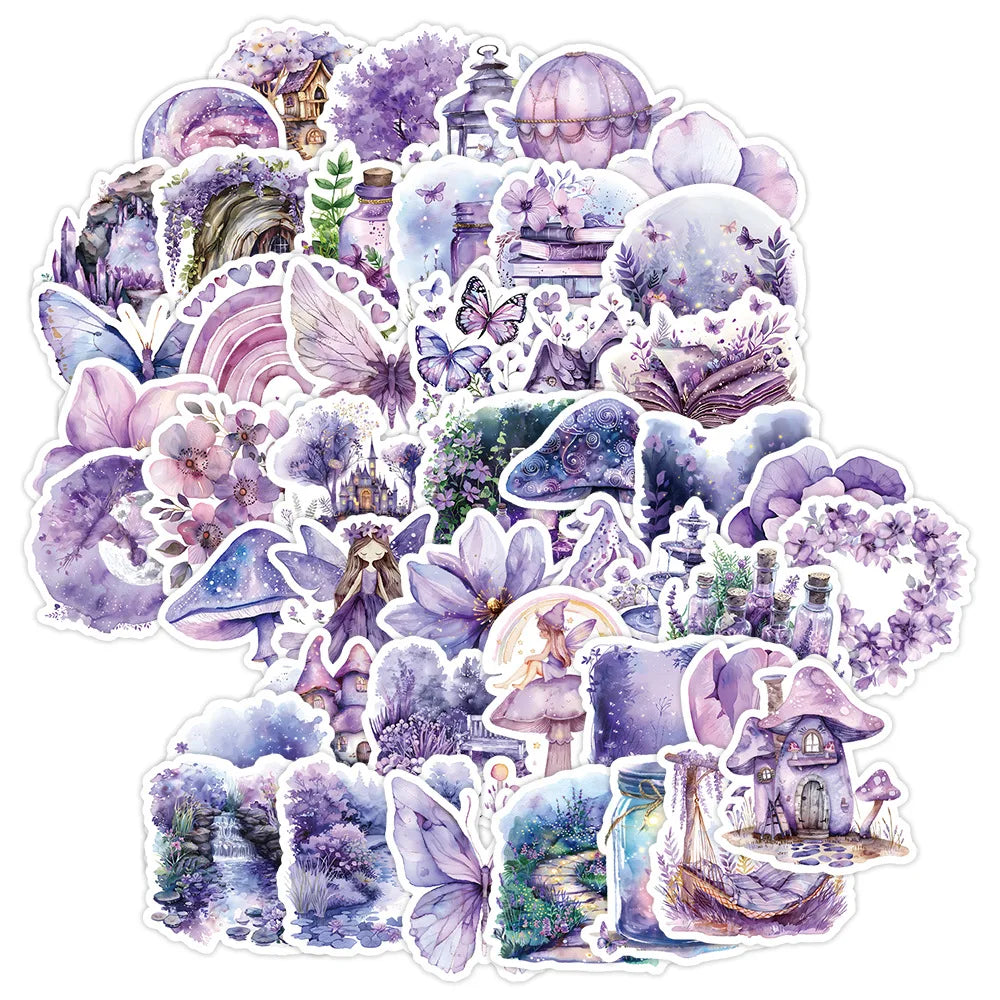 50pcs Cute Fairy Tale Garden PVC Self Adhesive Stickers for Laptop Phone Case Suitcase Skateboard Guitar Table and Books