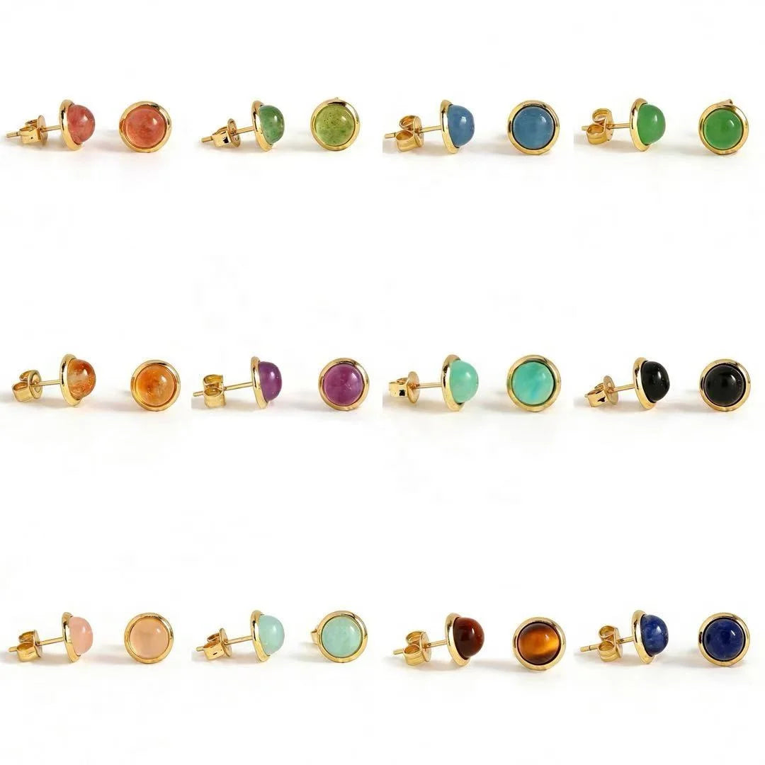 Natural Chakra Spiritual Healing Crystal Quartz Energy Stone Simple Round Ear Studs