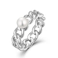Stylish Silver Chain Ring with Pearl Fashionable Women's Jewelry Trendy Statement Ring for Everyday Wear and Gifts