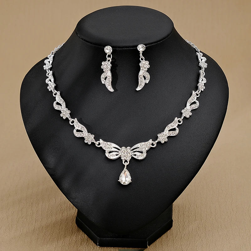 Rhinestone Necklace Silver Chain Jewelry Sets Choker Necklace Wedding Necklaces and Earrings for Women