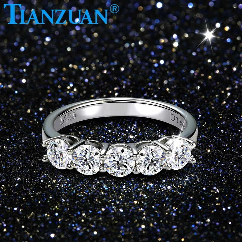 1.5ct 4mm Round Five Stones D Vvs Moissanite Half Eternity Band Ring 925 Sterling Silver Jewelry Engagement Anniversary GRA