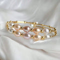 Original Design Double Ring Beaded Bracelet Mermaid Princess Edison Pearl AAA Grade Rice Shape Gold Plated Children's Trendy