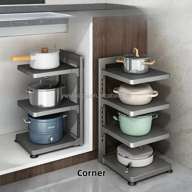 Adjustable Multi-Layer Kitchen Storage Rack Steel Metal Household Pot Spice Rack for Cabinet Sink Organization for Bathroom Use