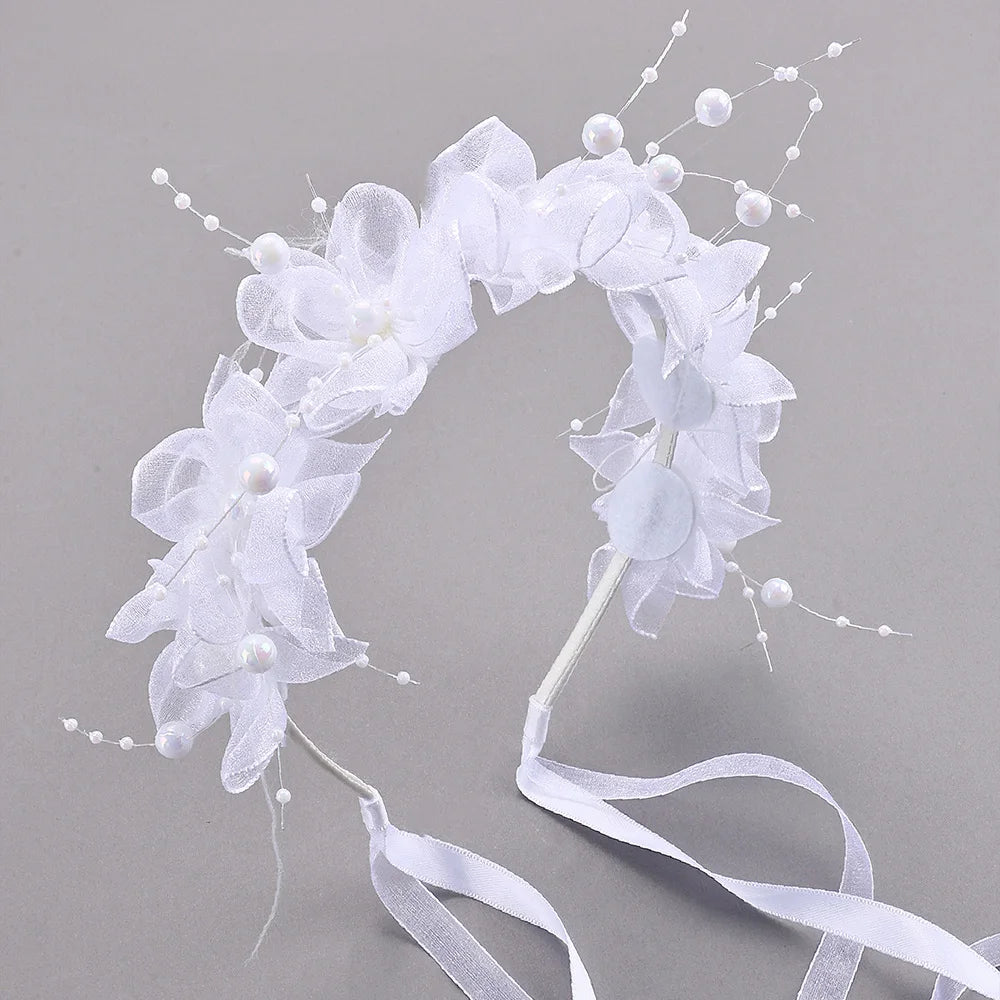 CN Korean Pearl Flower Kids Hairband Bridal Wedding Headband Tiara Floral Girls Hair Accessories