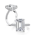 Luxury 925 Sterling Silver Ring Emerald Cut 5A CZ Pave Setting Diamond Engagement Wedding Ring for Women