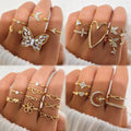 2024 Trendy Geometric Crystal Heart Rings Set Gold Moon Butterfly Green Stone Diamond Knuckle Finger Ring Women Jewelry Gift