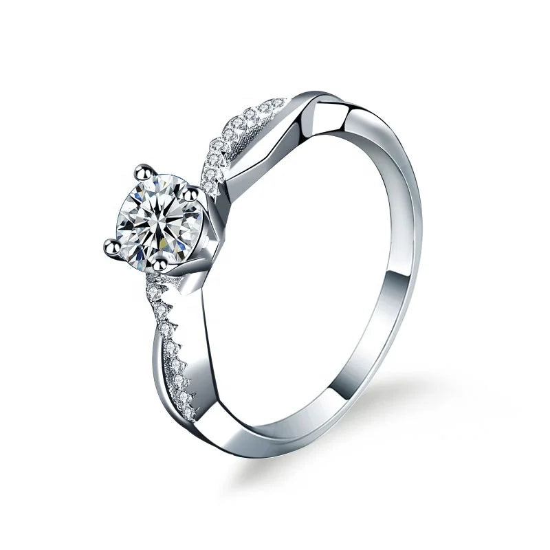 Solitaire Designs 925 Sterling Silver White Gold Plated Vvs Diamond Wedding Engagement Rings for Women-Moissanite