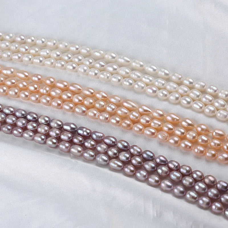 7-8mm AAA Rice Pearl Bead String Strand Fresh Water Genuine Real Natural White pink Purple Freshwater Pearls