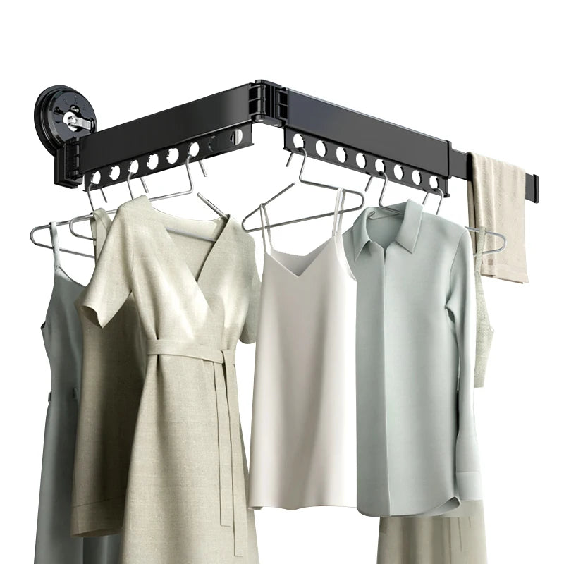 Aluminium Alloy Black Wall Mounted Foldable Single Tier Laundry Drying Clothing Organizer for Bathroom & Living Room