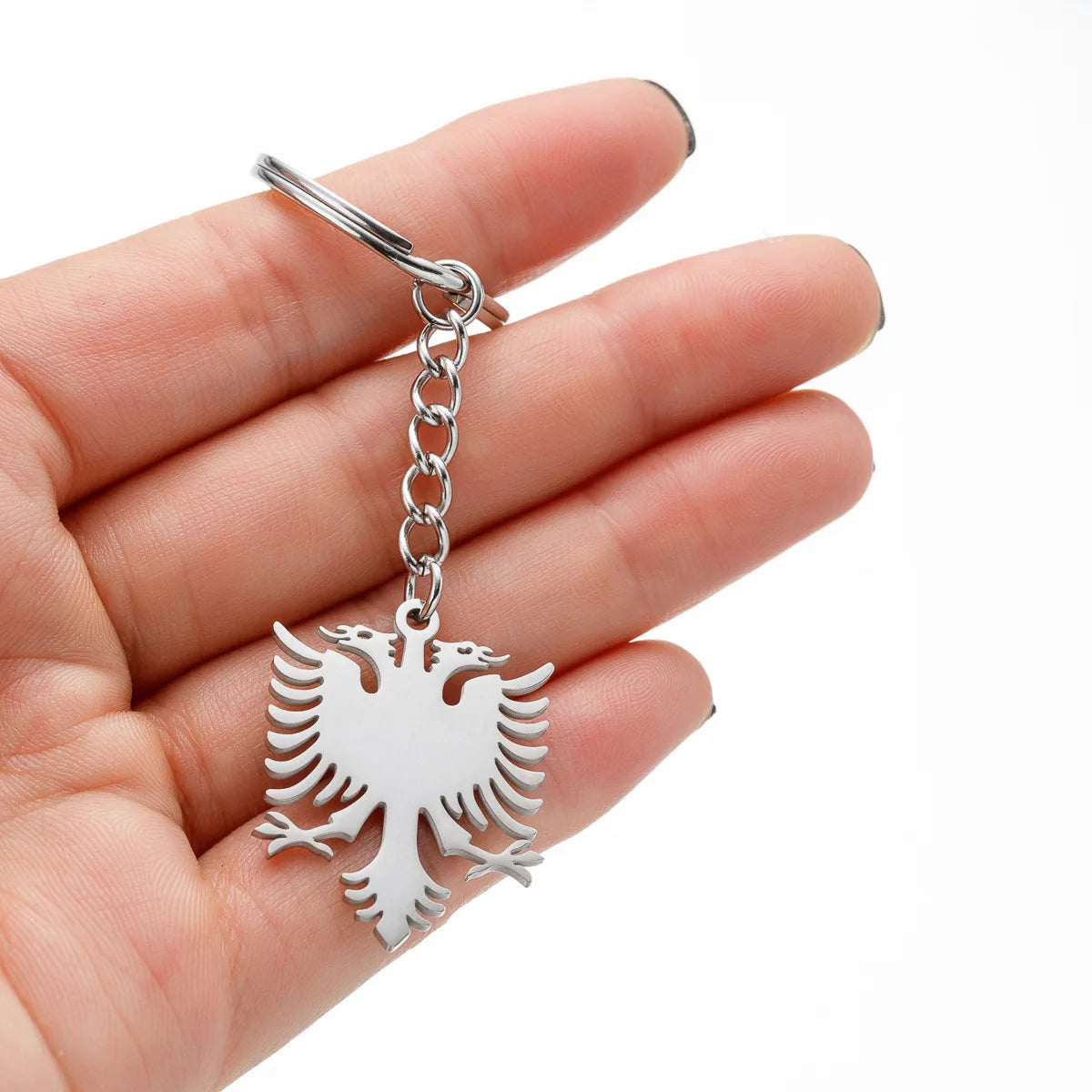 Fashion Non Tarnish Stainless Steel Albanian Eagle Keychain for Key Bag