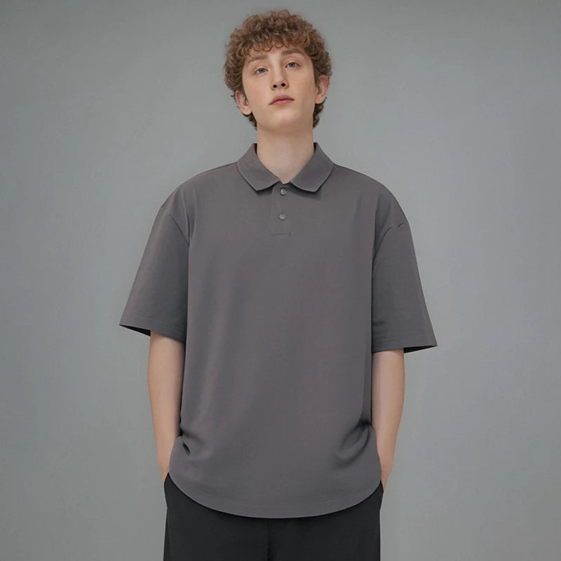 Streetwear Manufacturer's Vintage 250g Pique Polo Shirt for Men American-Style Short-Sleeved With V-Neck and Ice-Feel Fabric