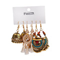 3Pcs Indian Gold Plated Jhumka Earrings Set White Tassel Oil Drop Wedding Wearing Jewelry for Girls Bohemian Dangle Drop Earring