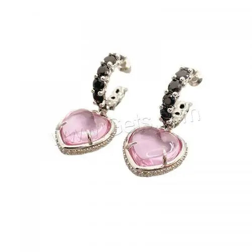 Platinum Color Plated Gemstone Drop Earring with Rhinestone for Woman Brass 18x38mm 1657897