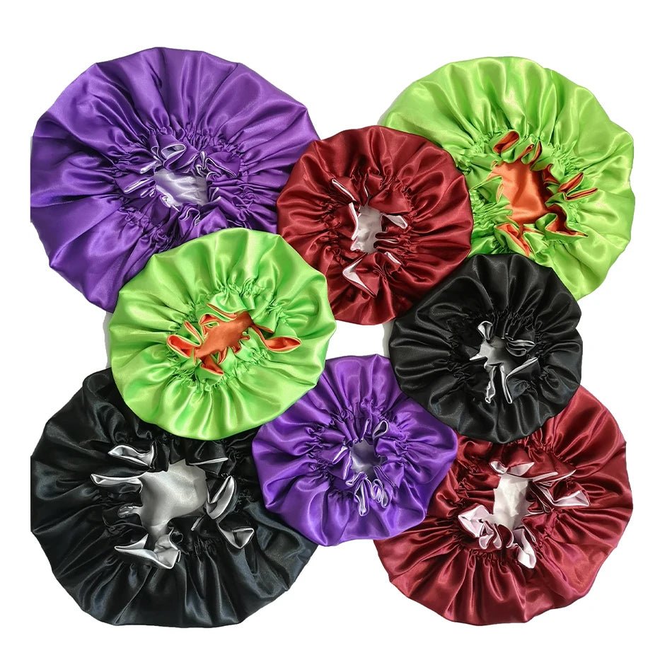 Factory Direct Custom Double Layer Satin Solid Color Hair Care Bonnets Custom Logo-Daily Use Adult Female Hair Wraps 58-60cm