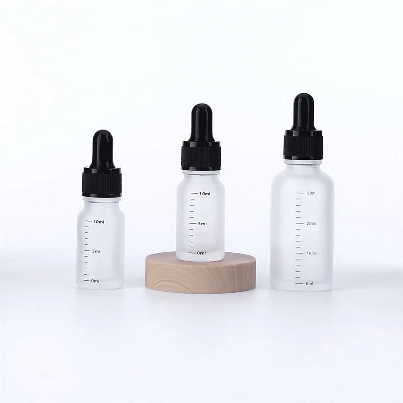 Ready to Ship Empty Frosted & Clear Glass Dropper Bottle 5ml 10ml 30ml 50ml 100ml Essential Oil Bottle with Printed Scale