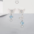 Trendy Crystal Dangle Light Blue Butterfly Earrings big asymmetric earrings women Cute Drop Earring Jewelry