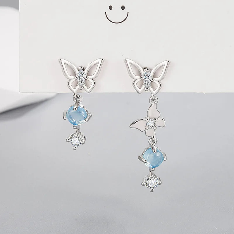 Trendy Crystal Dangle Light Blue Butterfly Earrings big asymmetric earrings women Cute Drop Earring Jewelry