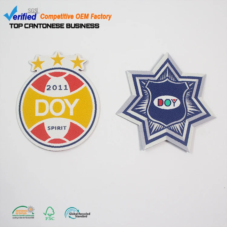 Wholesale Laser Cut Iron on Fabric Uniform Clothing Woven Patches and Badges With Custom Brand Logo