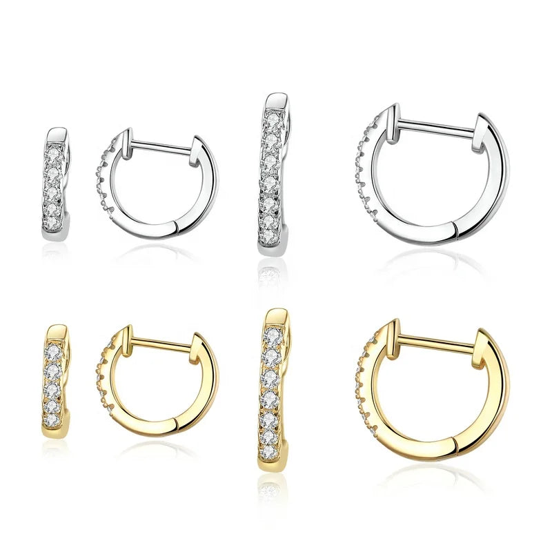925 Sterling Silver 14K Shiny Zircon Simple Hoop Earrings for Women Fashion Jewelry Silver Earrings Party Gift SCE498