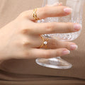 Chris April 316L Stainless Steel 18k Gold Plated Size 6 7 8 Man-made Pearl Cross Wide Ring