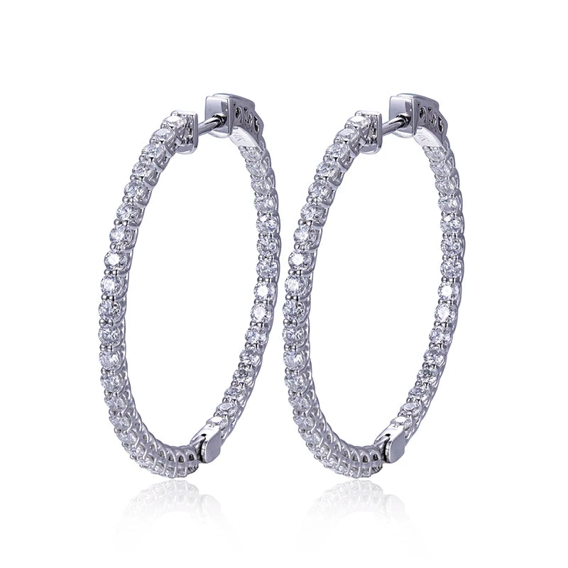 Wholesale New Trendy High Quality Lady 14K White Gold Moissanite Diamond Hoop Earrings